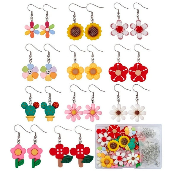 DIY 3D Flower Dangle Earring Making Kit Including Resin Pendants 316 Surgical Stainless Steel Earring Hook Mixed color 82pcs/box