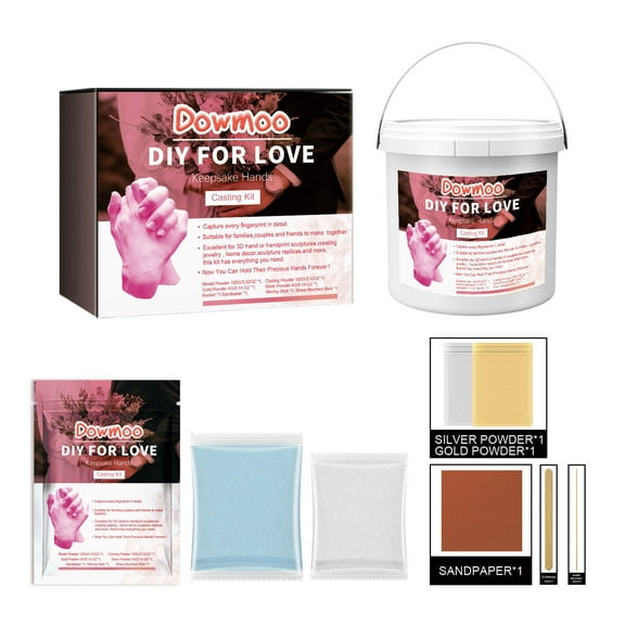 DIY 3D Hand Casting Kit for Couples & Families | Plaster Mold Keepsake Set - Hand & Foot Model, Clone & Casting Powder, Sandpaper, Gold & Silver Pigment | Parent-Child Souvenir Gift