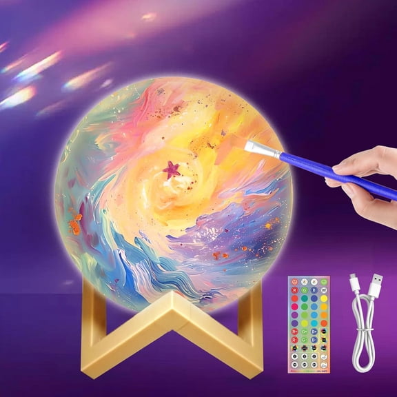 DIY 3D Moon Night Light, Paint Your Own Moon Lamp Kit, Arts Supplies and Crafts Kit, Ages 6 7 8 9 10 11 12 13 Year Old Girls Boys Kids Birthday Gifts