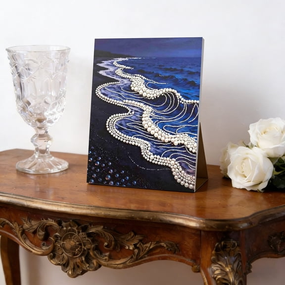 DIY 3D Pearl Blue River Painting Kit Pearl Gemstone Art Craft Tools Set with Canvas Back Panel and Pearls All-Pearl Dot Painting for Beginners Gift Home Wall Decor DIY Lover(D)