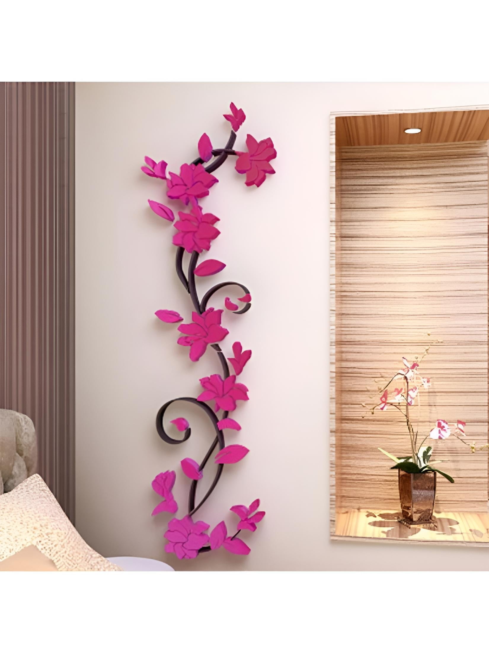1 PC/ Set Flower Wall Decals Floral Vine Wall Stickers For Bedroom Living Room, Pink Rose Wall Decor Removable Wall Art Murals Wall Decoration For Nursery Home Decoration | SHEIN A - View #8