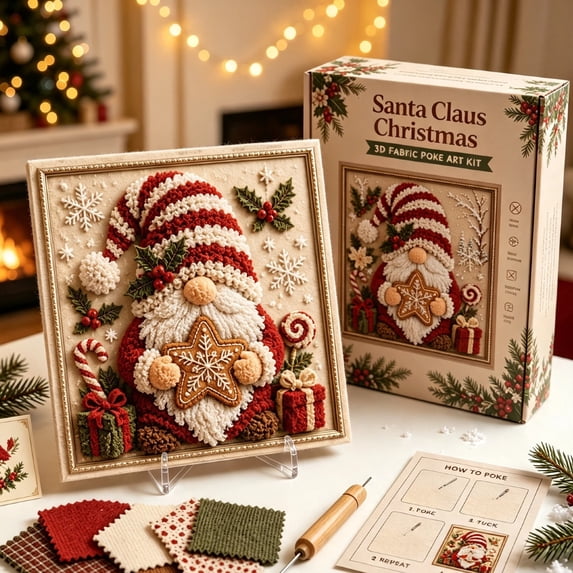 DIY 3D Textured Christmas Fabric Poke Art Kit, No‑Sew Complete Craft Supplies with Pre‑Cut Fabric, for Adults Beginners to Make Holiday Art for Home Xmas Decoration, Multiple Styles Available