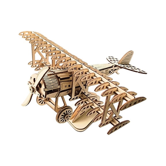 DIY 3D Wooden Biplane Assembly Model Laser Cutting Craft Kit for Adults Desktop Decoration