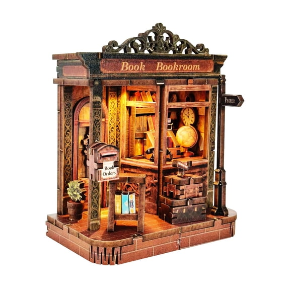 DIY 3D Wooden Puzzle Bookstore Model, Handmade Miniature Library Kit for Desktop Decor
