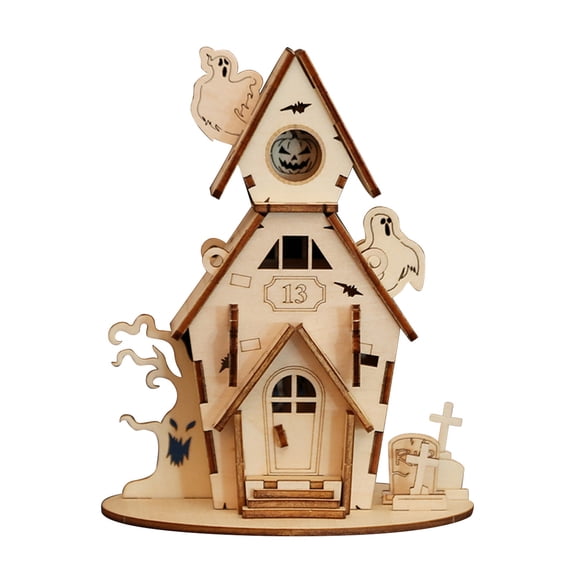 DIY 3D Wooden Puzzle Halloween Ghost Festival House Model Art & Craft Kits, 35 Pcs Haunted House Building Set for Adults & Teens Ages 15+