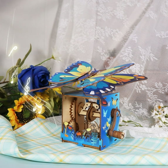DIY 3D Wooden Puzzle Hand-Crank Butterfly Music Box (You Are My Sunshine) - Perfect Holiday & Birthday Gift