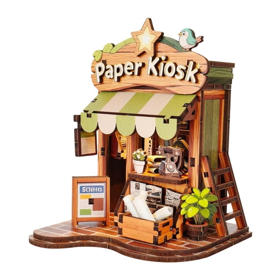 DIY 3D Wooden Puzzle Paper Kiosk Model, Handmade Miniature House Kit for Desktop Decor