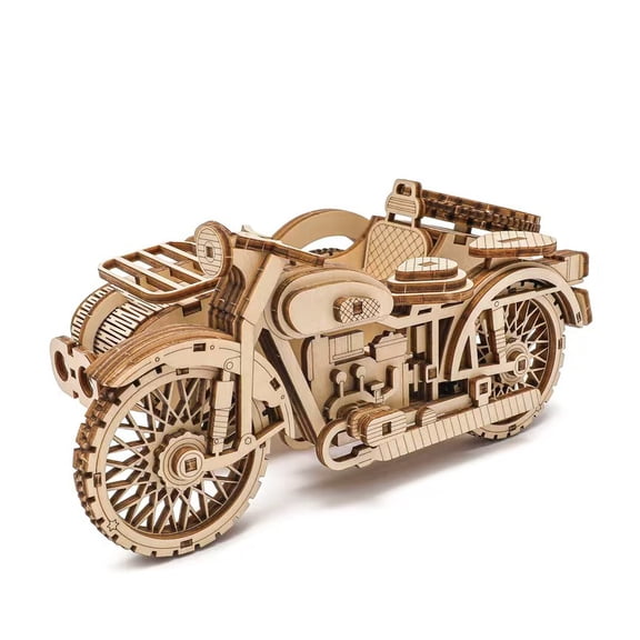 DIY 3D Wooden Vintage Sidecar Motorcycle Puzzle Model - Laser Cut Adult Hobby Kit, Retro Desk Decor for Home Office