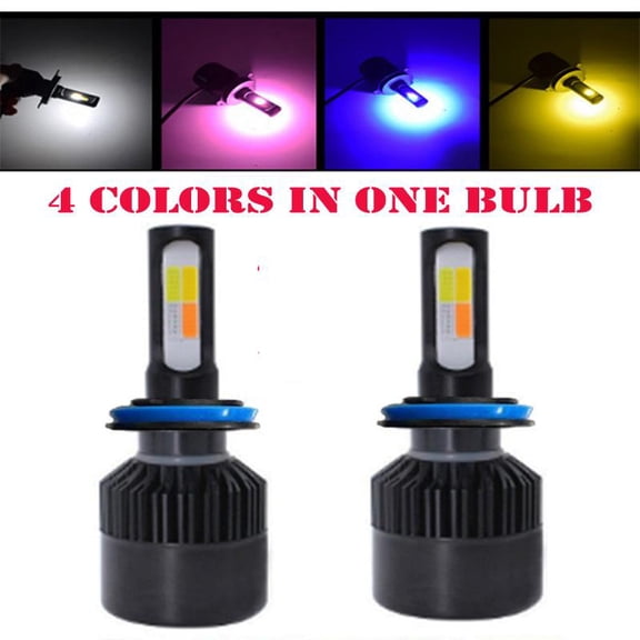 DIY 4 Colors H1 H7 H4 LED Headlight H11 9005 9006 HB3 HB4 Car Light Lamp Bulb Blue White Yellow Pink, Easy Installation Plug and Paly