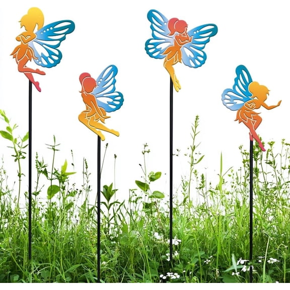 DIY 4 Pcs Butterfly Fairy Garden Stakes Decor Angel Stakes Ornaments Metal Lawn Ornaments Stakes for Flower Bouquet Outdoor Indoor Yard Art Patio Plant Pot Home Decor 60cm