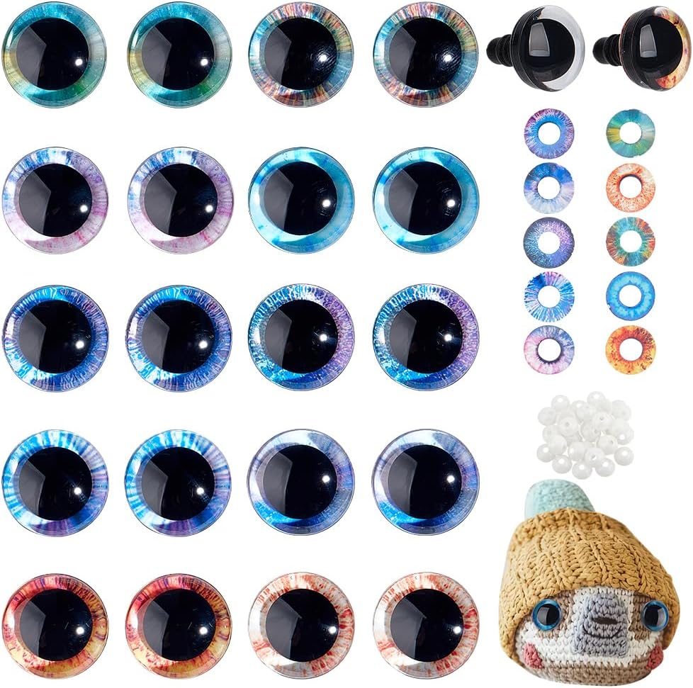 TOAOB 60 Paia Occhi di Sicurezza in Plastica 20 mm con Colorate Rotondi Glitter Rondelle per Creazione Bambole Pupazzi Artigianato Fai da Te
