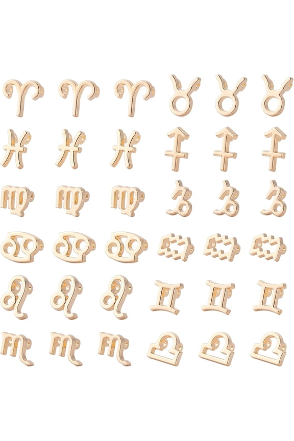 DIY 48pcs Zodiac Signs Charm Golden Constellation Charms 9.5~14mm Astrology Horoscope Pendants Alloy Zodiac Theme Charms for DIY Birthday Valentine's Day Necklace Bracelet Jewelry Making DIY