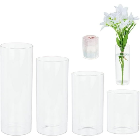 DIY 4PCS Glass Cylinder Vase 4 Styles Pillar Glass Vase Decorations Clear Vase Tall Floating Candle Holder for Home Office Wedding Decoration Display Decorations