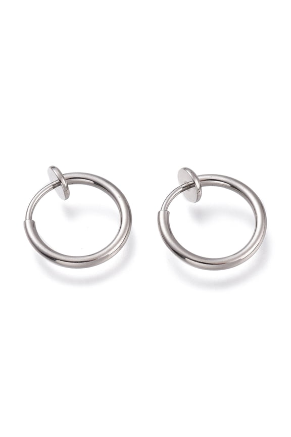 DIY 4pc Tarnish Resistant 304 Stainless Steel Retractable Clip-on Hoop Earrings For Non-pierced Ears with Spring Findings Stainless Steel Color 13x0.8~1.5mm