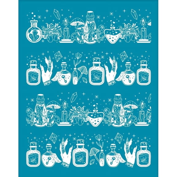 DIY 4x5 Inch Witch Potion Clay Stencils Magic Potion Non-Adhesive Silk Screen Stencil Fantasy Theme Clay Silk Screen Reusable Mesh Transfer for Polymer Clay Jewelry Earring Pendant Making DIY