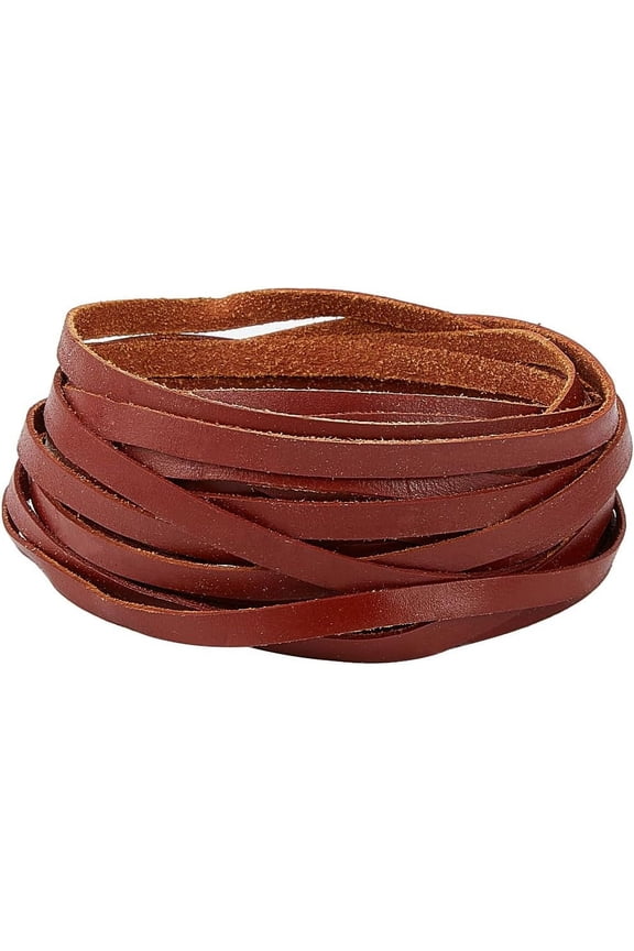 DIY 5.5Ydsx0.19"x0.04" Flat Leather Cord Genuine Leather String Leather Strip Strap Cowhide Braiding Thread Rope for Bracelets Necklace Jewelry Making Belts DIY Crafts Workshop Coconut Brown DIY