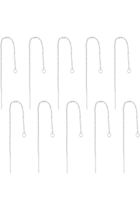 DIY 5 Pairs 1mm Threader Earrings Thread Dangling Threaded Long Chain Earring Stainless Steel Ear Threads with Loop Drop Earring Threader for Jewelry Earring Making 100mm Hole 2.5mm DIY
