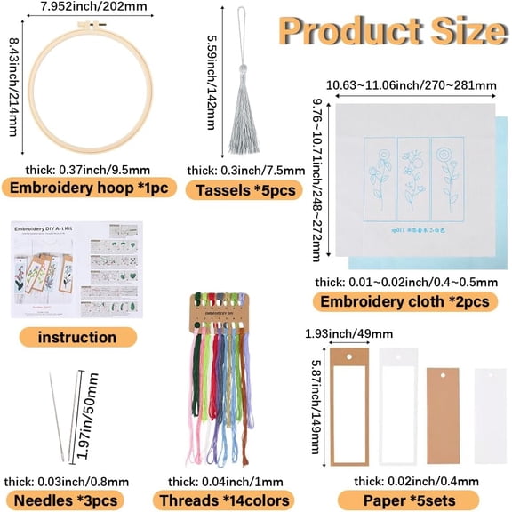 DIY 5 Sets Embroidery Bookmark Kits Instruction Included Cross Stitch Bookmark Floral Plant Flower Tassel Bookmarkers Cross Stitch Kits for Beginners Adults School Office Gifts Craft