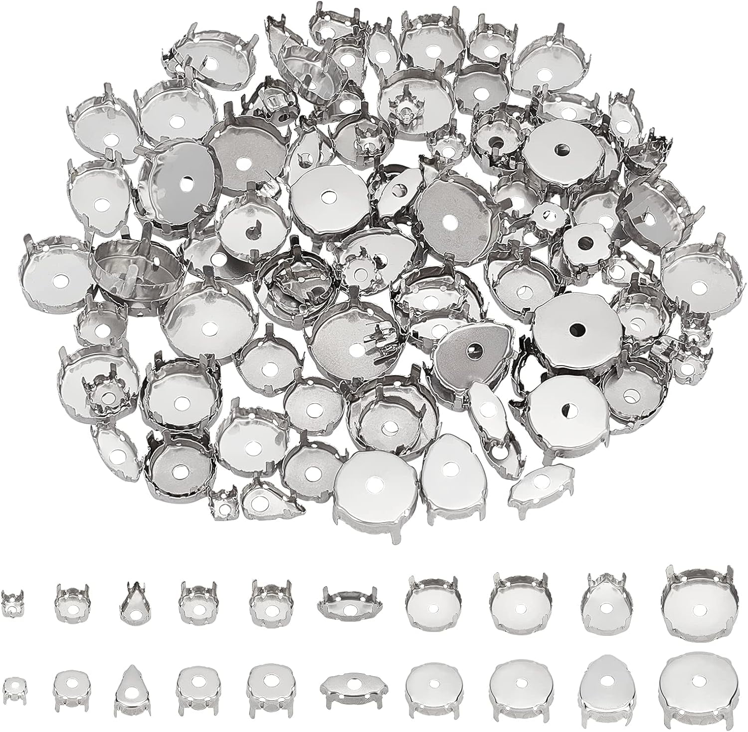 DIY 500 Pcs Stainless Steel Rhinestone Claw Settings Flat Round/Horse ...