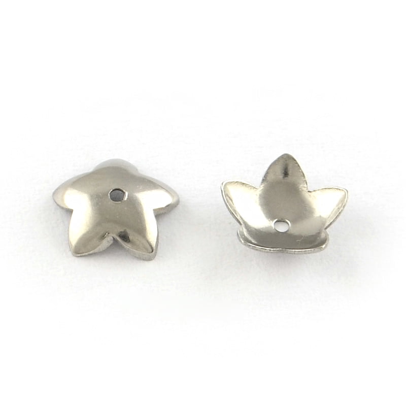 DIY 50pc Non-Tarnish 5-Petal Flower Smooth Surface 304 Stainless Steel Bead Caps Stainless Steel Color 7x7x2mm Hole: 0.5mm