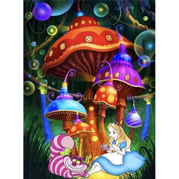 DIY 5D Alice in Wonderland Diamond Art Painting Cartoon by Number Kits Crystal Rhinestone Diamond Embroidery Paintings Pictures Arts Craft for Home Wall Decor (12 X 16 Inch)