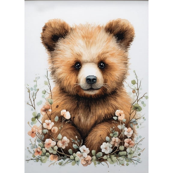 DIY 5D Diamond Art Cute Brown Bear in Flowers Paint with Full Drill Round Diamond Gems Painting by Number Kits for Adults Art Craft Home Wall Decor 15.8x19.8in
