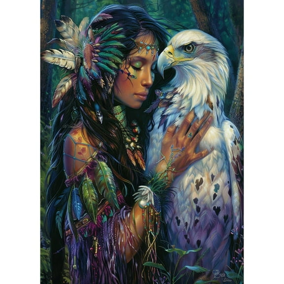 DIY 5D Diamond Art Fairy Beauty Feather Woman and Eagle Paint with Full Drill Round Diamond Gems Painting by Number Kits for Adults Art Craft Home Wall Decor 11.8x15.8in(2)