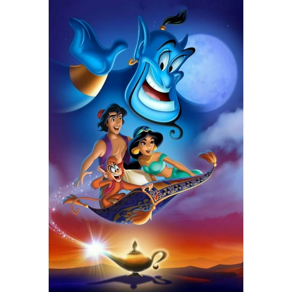 DIY 5D Diamond Art by Number Kits, Aladdin Magic Lamp Flying Carpet Prince and Princess Round Full Drill Acrylic Embroidery Arts for Home Wall Decor Adults 11.8x15.7 inches