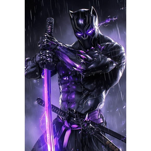 DIY 5D Diamond Art Painting Kits Black Panther 12x16 inch Full Drill Round Diamonds Rhinestone Embroidery for Wall Decoration Holiday Gifts