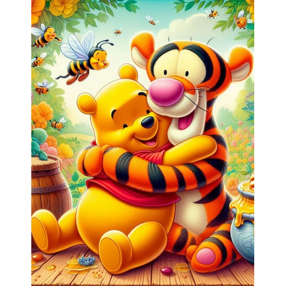 DIY 5D Diamond Art Painting by Number Kits for Adults and Kids, Winnie the Pooh 12X16 Inch Painting Cross Stitch Full Drill Crystal Rhinestone Embroidery Pictures Arts Craft for Home Wall Decor Gift