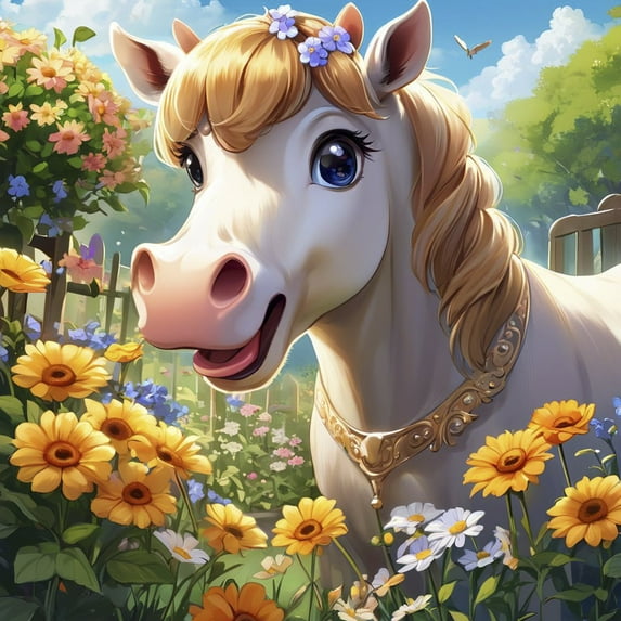 DIY 5D Diamond Painting Art Kits for adults, Cute Braid Pony Flower Diamond Painting Round Diamond Art Craft Kit Home Wall Decoration Gift 12 x 12 inches