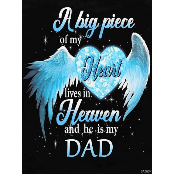DIY 5D Diamond Painting Heart Heaven Dad English Words by Number Kits for Adults, Diamond Painting Kits Round Full Drill Diamond Art Kits Picture Arts Craft for Home Wall Art Decor