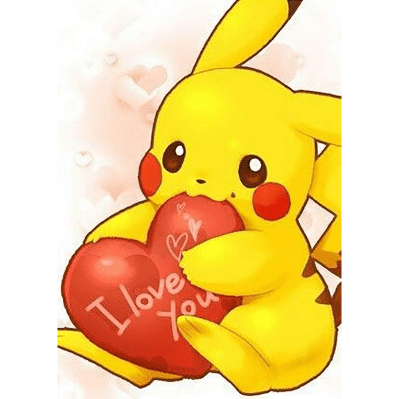 DIY 5D Diamond Painting Kit, 16"X12" Round Full Drill Crystal Rhinestone Embroidery Cross Stitch Arts Craft Canvas for Home Wall Decor Pikachu