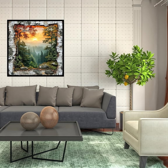 DIY 5D Diamond Painting Kit - 3D Cracked Wall Forest Sunrise, Full Drill Rhinestone Crystal Art for Home Wall Decor