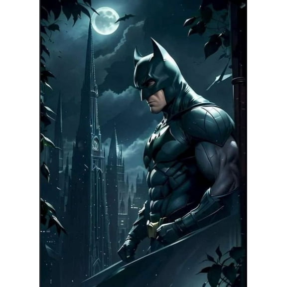 DIY 5D Diamond Painting Kit for Adult Kids Beginner, Batman Full Drill Round Diamond Embroidery Arts Painting by Number Kit for Relaxation, Home Wall Decor Gift 12x16 inch