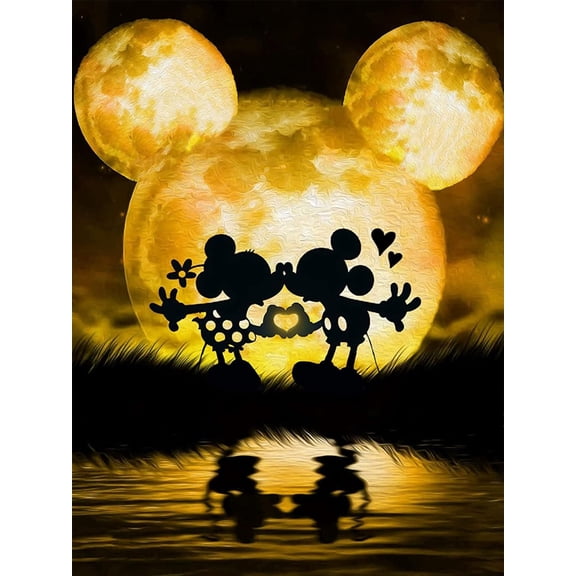 DIY 5D Diamond Painting Kit for Adult Kids Beginner, Mickey and Minnie Full Drill Round Diamond Embroidery Arts Painting by Number Kit for Relaxation, Home Wall Decor Gift 12x16 inch