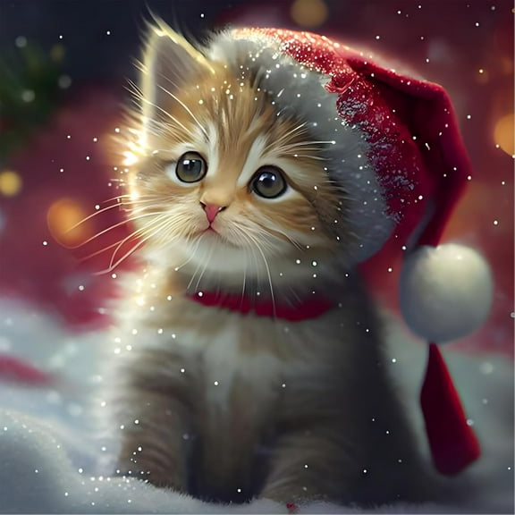 DIY 5D Diamond Painting Kit (For Adults) Diamond Painting "Christmas Cat" - Full Diamond Crystal Rhinestone Embroidery Craft Kit, Can Be Used as Gift, Wall Decoration