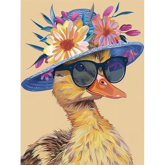 DIY 5D Diamond Painting Kit (For Adults) Diamond Painting "Duck with Sunglasses and Hat" - Full Diamond Crystal Rhinestone Embroidery Craft Kit, Can be Used as Gift, Wall Decoration