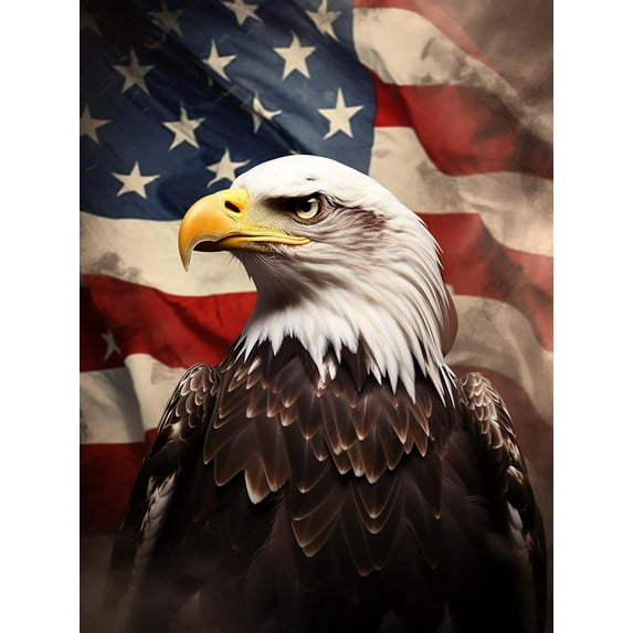 DIY 5D Diamond Painting Kit (For Adults) Diamond Painting "Eagle, American Flag" - Full Diamond Crystal Rhinestone Embroidery Craft Kit, Can Be Used as Gift, Wall Decoration