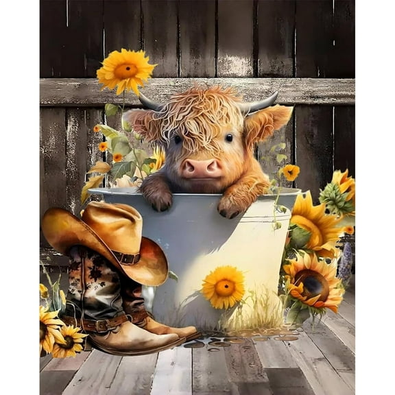 DIY 5D Diamond Painting Kit (For Adults) Diamond Painting "Highland Cow" - Full Diamond Crystal Rhinestone Embroidery Craft Kit, Can Be Used as Gift, Wall Decoration
