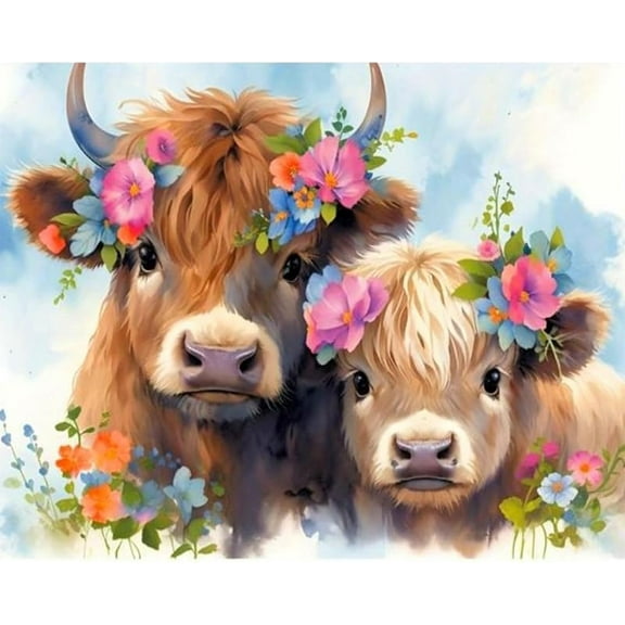 DIY 5D Diamond Painting Kit (For Adults) Diamond Painting "Highland Cow" - Full Diamond Crystal Rhinestone Embroidery Craft Kit, Can Be Used as Gift, Wall Decoration