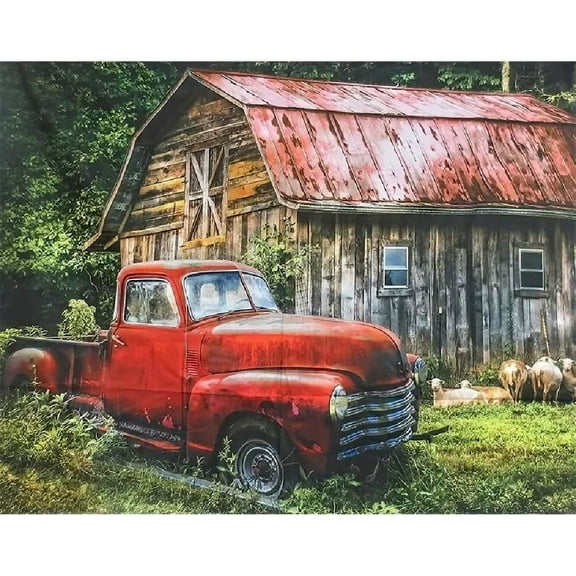 DIY 5D Diamond Painting Kit (For Adults) Diamond Painting "Red Truck" - Full Diamond Crystal Rhinestone Embroidery Craft Kit, Can Be Used as Gift, Wall Decoration