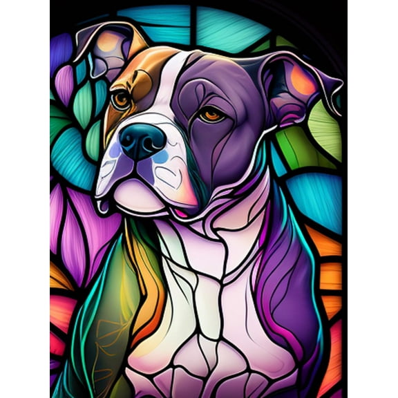 DIY 5D Diamond Painting Kit (For Adults) Diamond Painting "Stained Glass Art Pet American Pitbull" - Full Diamond Crystal Rhinestone Embroidery Craft Kit, Can Be Used as Gift, Wall Decoration