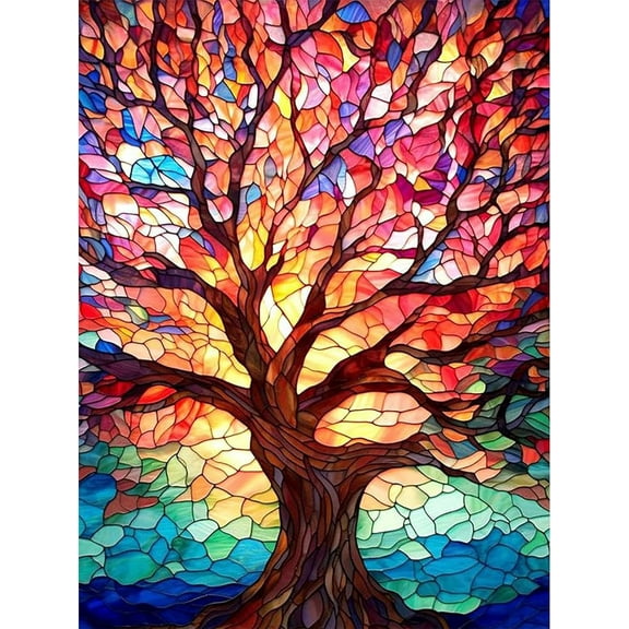 DIY 5D Diamond Painting Kit (For Adults) Diamond Painting "Stained Glass Tree" - Full Diamond Crystal Rhinestone Embroidery Craft Kit, Can Be Used as Gift, Wall Decoration