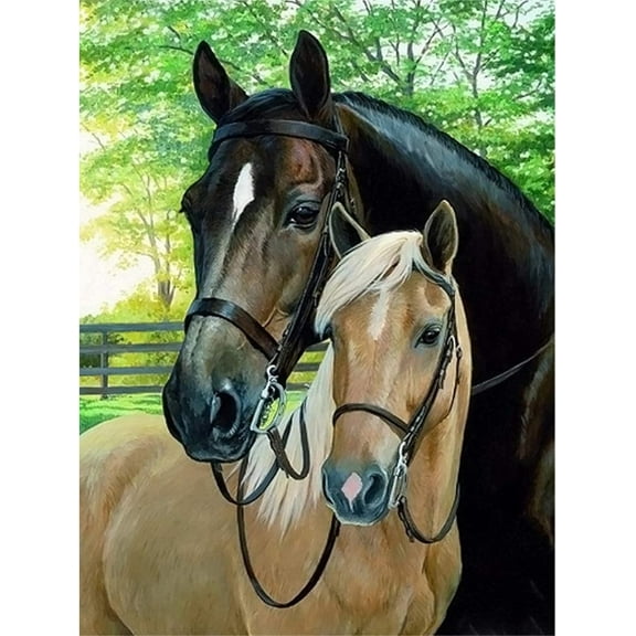DIY 5D Diamond Painting Kit (For Adults) Diamond Painting "Two Horses" - Full Diamond Crystal Rhinestone Embroidery Craft Kit, Can Be Used as Gift, Wall Decoration
