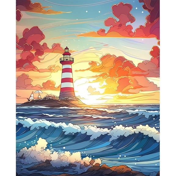 DIY 5D Diamond Painting Kit (For Adults) Diamond Painting "Lighthouse" - Full Diamond Crystal Rhinestone Embroidery Craft Kit, Can Be Used as Gift, Wall Decoration