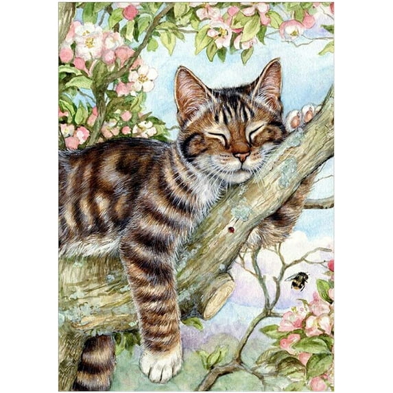 DIY 5D Diamond Painting Kit (for Adults) Diamond Painting "Cat Sleeping on a Branch" Full Diamond Crystal Rhinestone Embroidery Craft Kit Home Wall Decoration Gift