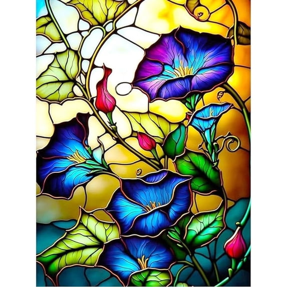 DIY 5D Diamond Painting Kit (for Adults) Diamond Painting "Colored Glass Flowers" Full Diamond Crystal Rhinestone Embroidery Craft Kit Home Wall Decoration Gift