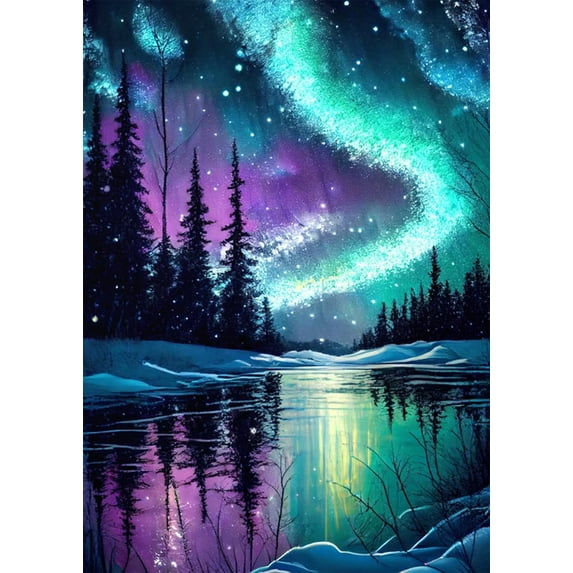 DIY 5D Diamond Painting Kit (for Adults) Diamond Painting "Aurora Scenery" - Full Diamond Crystal Rhinestone Embroidery Craft Kit, Can Be Used as Gift, Wall Decoration