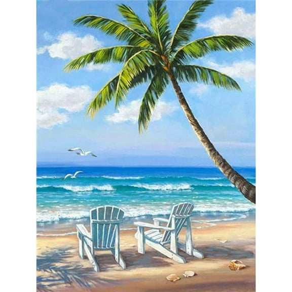 DIY 5D Diamond Painting Kit (for Adults) Diamond Painting "Beach Art, Ocean and Blue Sky" - Full Diamond Crystal Rhinestone Embroidery Craft Kit, Can Be Used as Gift, Wall Decoration
